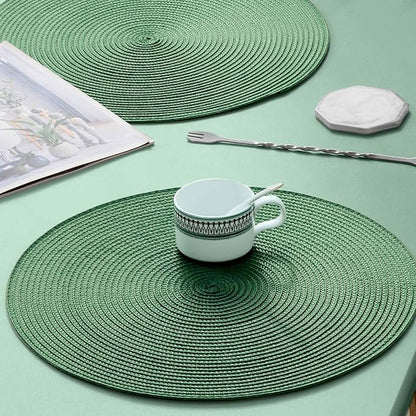 AHHFSMEI Round Braided Placemats 15 Inch Round Table Mats for Dining Tables Natural Woven Heat Resistant Place mats Set of 4 (Olive Green,4)