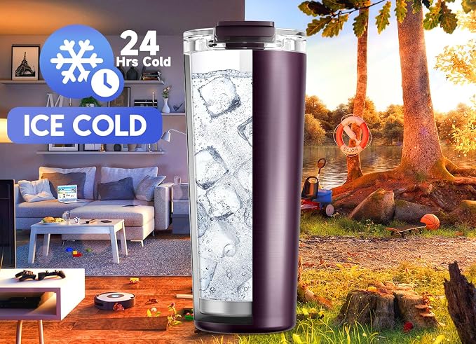 Meoky 24 oz Insulated Travel Coffee Mug: Leak Proof Lid, Plum | Stainless Steel - Image 4