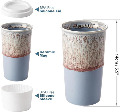 Ceramic Travel Mug with Lid – Aesthetic Coffee Cup - Image 2