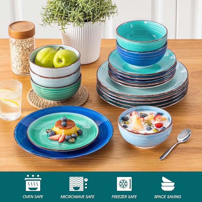 vancasso Bonita Plates and Bowls Set 18 Pieces Blue Stoneware Service - Image 4