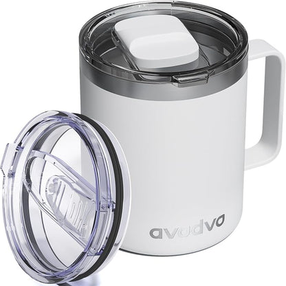 12oz Insulated Coffee Mug with Lid – Includes Two Lids, Stainless Steel Coffee by avodvo