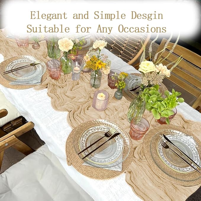 8 Pack Beige Cheesecloth Table Runner 20 x 120 inch Gauze Table Runners 10 FT - Image 5