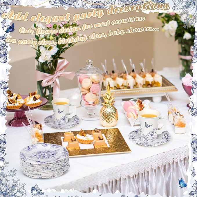 Tioncy 100 Pcs Tea Party Decorations Include 50 Pieces 9 oz Paper Tea Cups - Image 4
