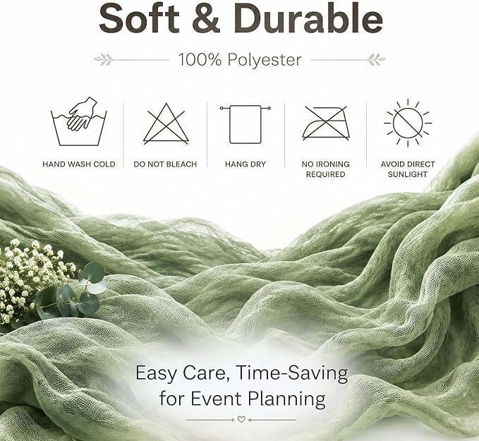 10 Pack Sage Green Table Runner 10FT Gauze Cheesecloth Table Runner | 21x120 - Image 8