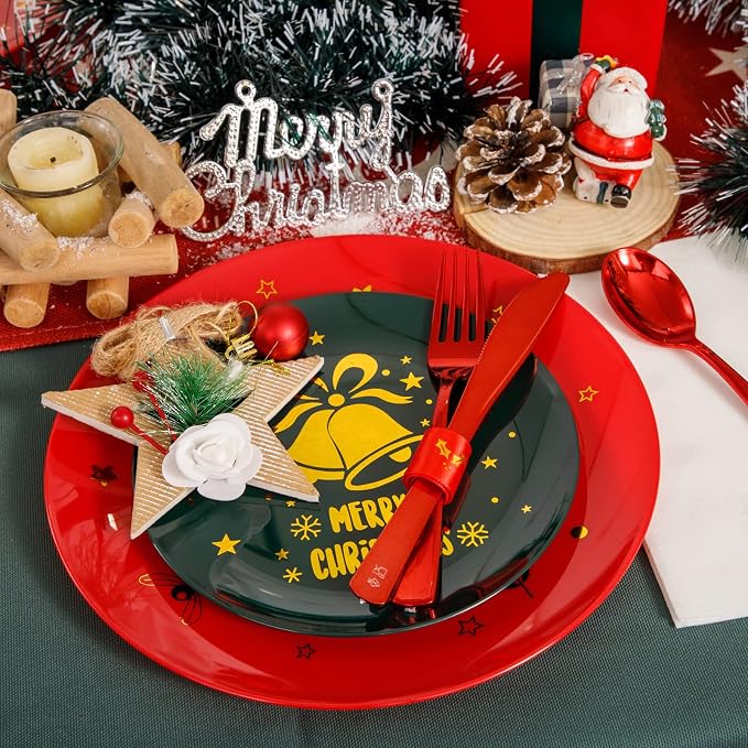 175pcs Christmas Plates Plastic Disposable - Image 4