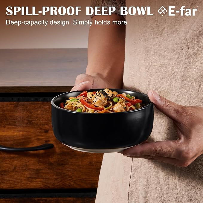E-far Cereal Bowls Set of 6, 27oz Ceramic Deep Soup Bowls - Image 6