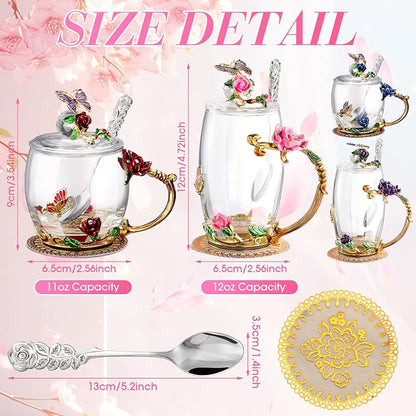 Nuanchu 4 Sets Flower Glass Tea Cups - Image 2