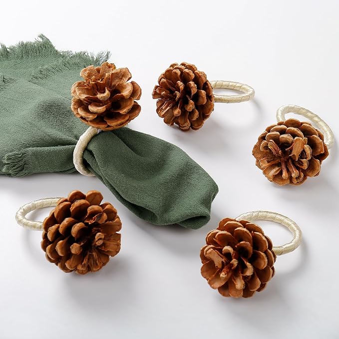 Christmas Napkin Rings Set of 8, Pinecone Napkin Rings, Handmade Cloth Napkin - Image 2