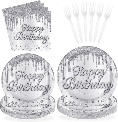 96Pcs Silver Glitter Diamonds Birthday Party Decoration, Serve 24 | Silver by Greencian