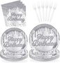 96Pcs Silver Glitter Diamonds Birthday Party Decoration, Serve 24 | Silver by Greencian