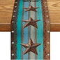 Western Texas Table Runner, Rustic Farmhouse Barn Texas Star Teal Wooden Plank by Unknown