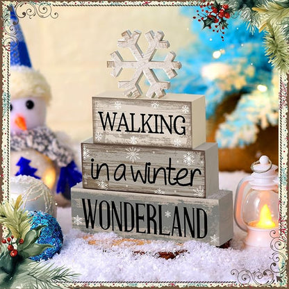 Moucuny 4 Pcs Christmas Table Decorations Wooden Snowflake Decor Winter Tiered - Image 4