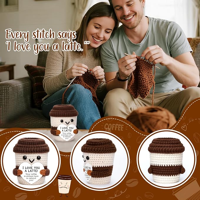 Positive Crochet Coffee Cup I Love You Gift - Image 3