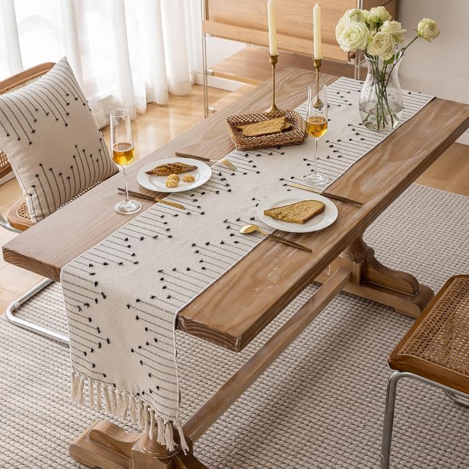 Joyfol Day Boho Table Runner, Farmhouse Stripe Cotton Table Runners - Image 2