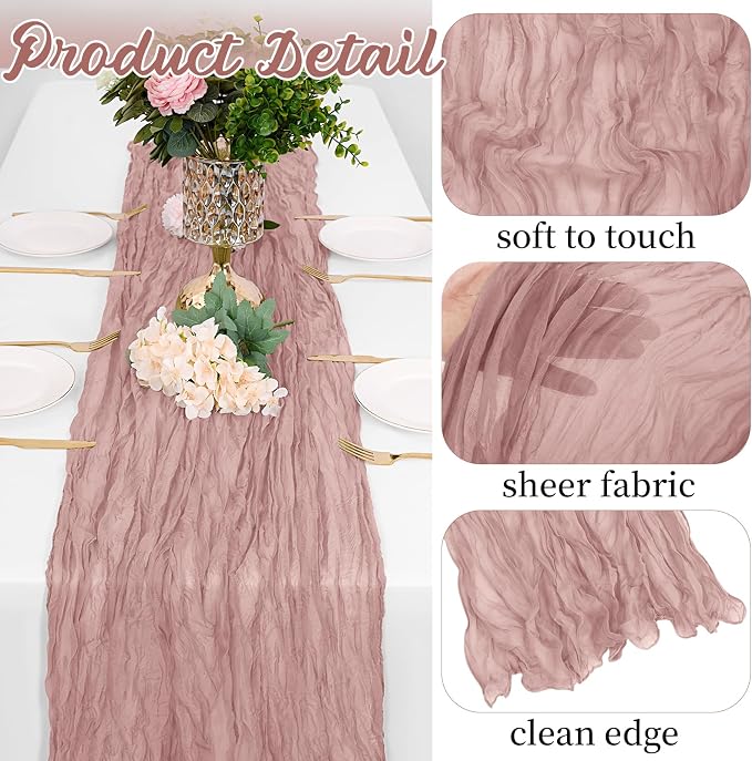 16 Pack Dusty Pink Cheesecloth Table Runners 20x120 Inch Gauze Table Runner - Image 3