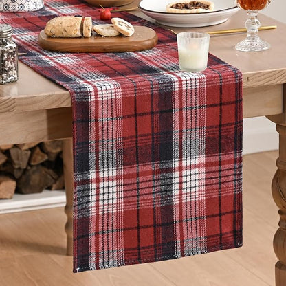 Artoid Mode Red Dark Blue Farmhouse Plaid Valentine Table Runner, Winter Rustic by ArtoidMode