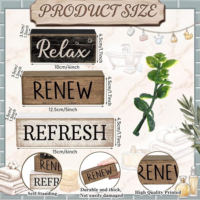 Moucuny 4 Pcs Bathroom Shelf Decor Sign Farmhouse Bathroom Decor and - Image 2