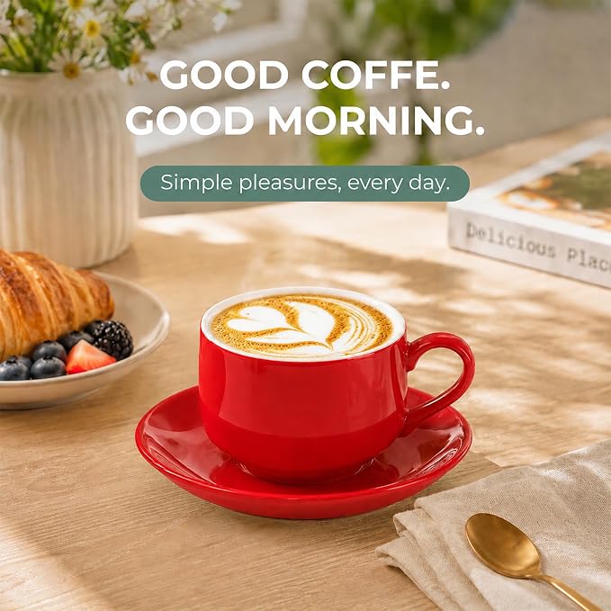 8 Ounce Cappuccino Cups Set of 4, Includes Display Stand, Cups Saucers - Image 6
