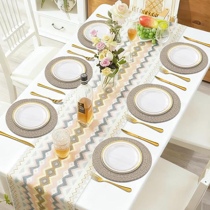 Round Placemats Set of 6, Cotton Rope Woven Table Mats, Hot Pads - Image 5