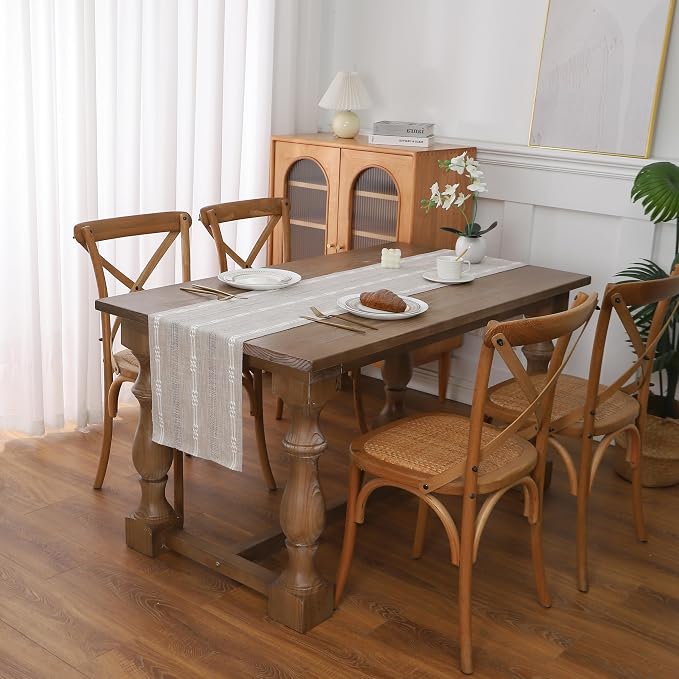 Gernaice Boho Table Runner, Embroidered Cotton Linen Farmhouse Table Runners - Image 2