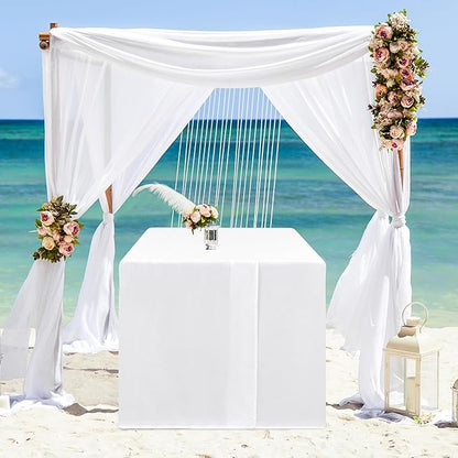 HolidayIdeas 2 Pack Square Fitted Table Covers - 34 x 34 Inch - White Fabric Washable Tablecloth Protectors for Folding Table, Parties, Wedding, Trade Show, Dining