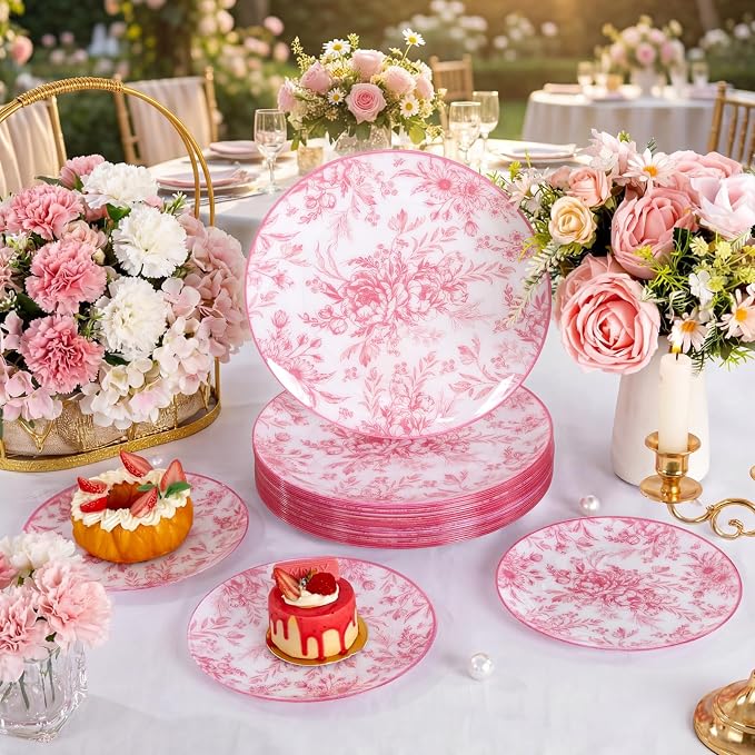 60PCS Pink Plastic Plates - Image 2