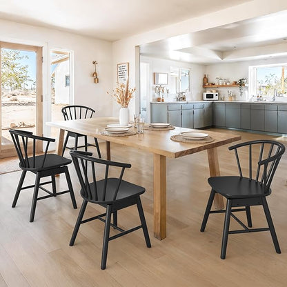 LUE BONA Black Dining Chairs Set of 4, Swivel Windsor Wood Dining Chairs with Semicircular Backrest, Spindle Dining Chair for Kitchen and Dining Room, 18 Inch