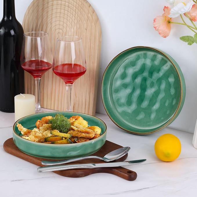 LIANYU 33oz Pasta Bowls, 8.25’’ Wide Shallow Salad Plates Set of 4 | Stoneware - Image 3