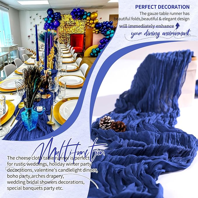30 Pack Cheesecloth Table Runner 10FT Royal Blue Table Runner Boho Gauze Cheese - Image 6