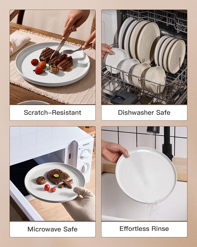 Stoneware Dinnerware Sets for 6, Coupe Plates & Bowls, Chip & Scratch Resistant - Image 5