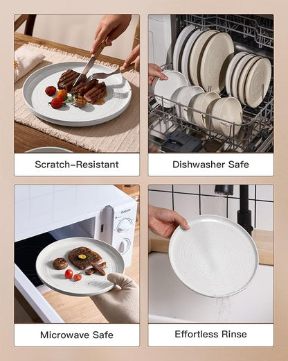 Stoneware Dinnerware Set for 8, Coupe Plates & Bowls, 24-Piece Speckled Spiral - Image 5