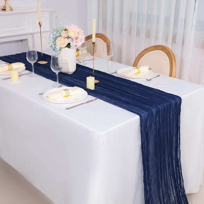 Snowkingdom 10 Ft Navy Blue Cheesecloth Table Runner, 120 inch Long Cheese - Image 5