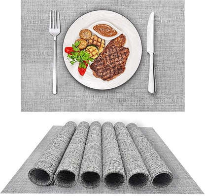 DACHUI Placemats Set of 4, Linen Look Woven Place Mats, Water Resistant, Heat Resistant, Washable, Durable Table Mats (Smoky Grey)