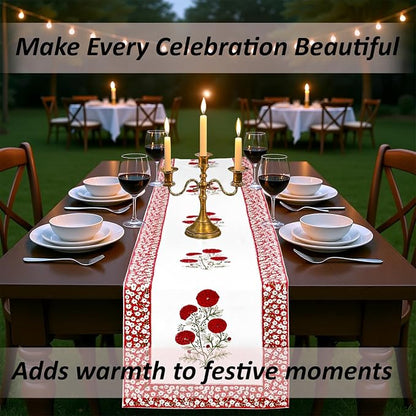 Red Green Buta Hand Block Print 100% Cotton Table Runner 16x90 Inch | Perfect - Image 10