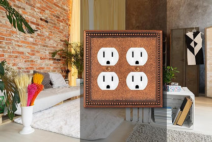 Henne Bery Raised Pearls Decorative Wall Plate Switch Plate Outlet Cover (Double Duplex, Sponged Copper)