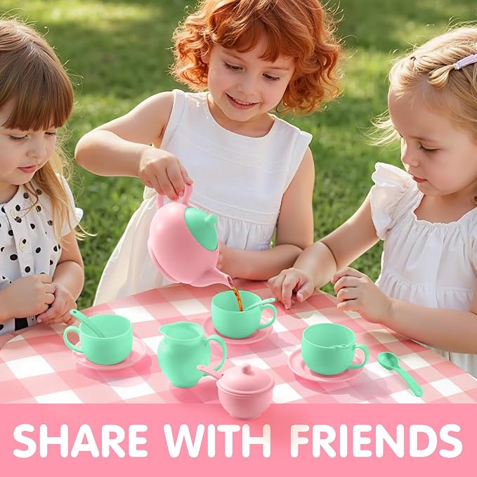 JOYIN 18PCS Pretend Tea Party Set, Plastic Tea Set, Mini Kitchen - Image 7