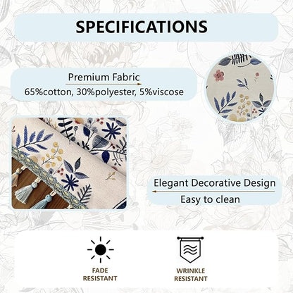 Floral Table Runner with Tassel Edges, Cotton Blend Decorative Runner - Image 5