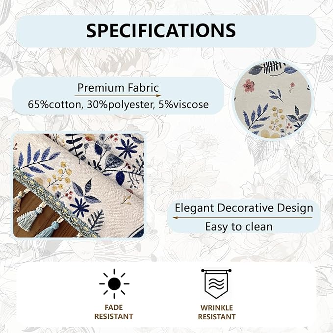 Floral Table Runner with Tassel Edges, Cotton Blend Decorative Runner - Image 5