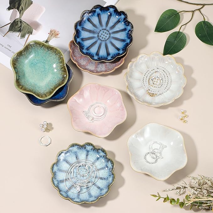 uxcell 2Pcs Ceramics Jewelry Plate, Lotus Leaf Shape Key Holder Bowl for Entryway Table Decor Small Ring Tray Dish Gift for Women Girlfriend, Grass Green