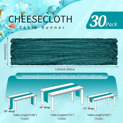 30 Pack Cheesecloth Table Runner 10FT Teal Table Runner Boho Gauze Cheese Cloth - Image 2