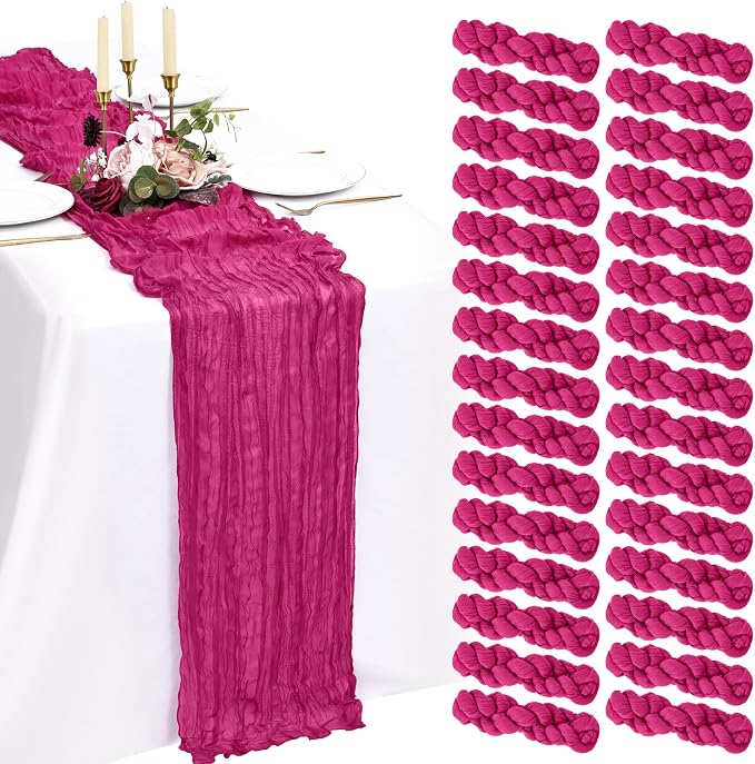 30 Pack Cheesecloth Table Runner 10FT Fuschia Table Runner Boho Gauze Cheese by Showgeous