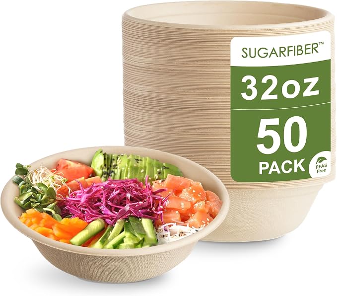Harvest Pack PFAS FREE 32oz Paper Compostable Bowls Only, Round Heavy-Duty by HarvestPackGOURMETSHOWCASE