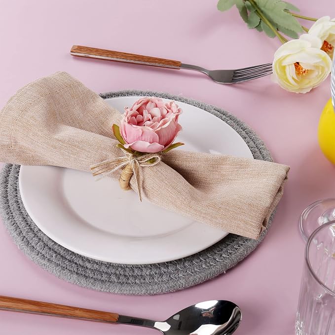 Handcraft Flower Napkin Rings Set of 6, Valentine's, Thanksgiving - Image 3