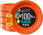 Orange Plastic Plates For Party 9" Orange Disposable Plates Heavy Duty 100 Pcs Plastic Dinnerware Sets Heavy Duty 350 GSM Disposable Dinnerware Set