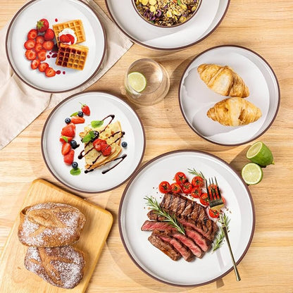 LERATIO Dinner Plates,10.25 Inch Ceramic Flat Plates Set of 6,High Edge Modern plates for Kitchen,Microwave & Dishwasher & Oven Safe, Scratch Resistant Dishes Set-White with Rim