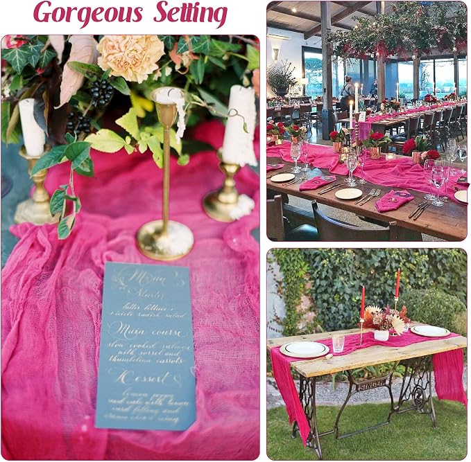 6 Pieces Hot Pink 10FT Cheesecloth Table Runner Boho Gauze Fabric Table Runner - Image 6
