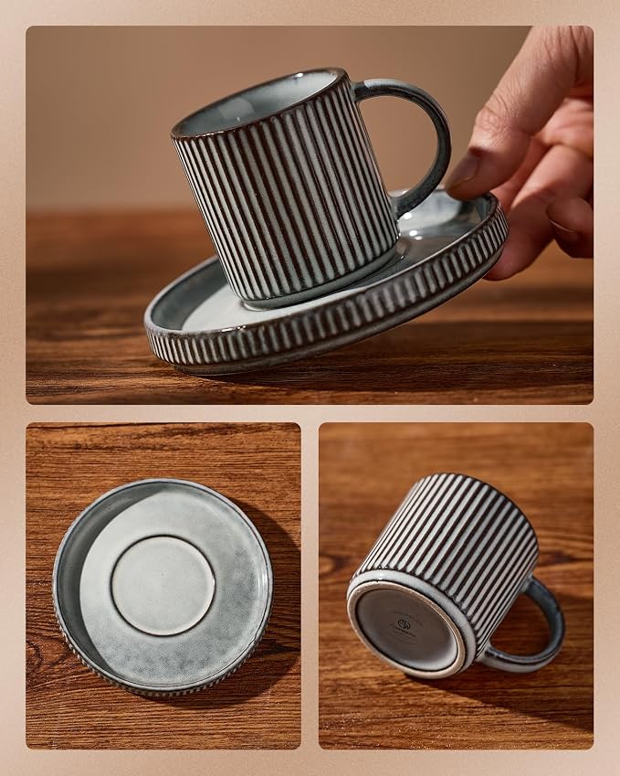 famiware Star Espresso Cups and Saucers Set of 4, 3 oz Ceramic Small Coffee Mug - Image 5
