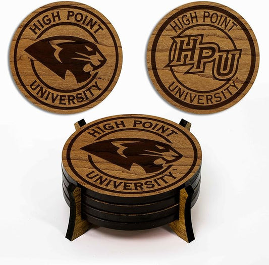 LazerEdge High Point Panthers Wooden Coaster Set - Cherry Wood - Officially Licensed Product - 4-Pack