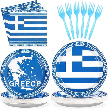 96PCS Greek Flag Birthday Party Supplies Greece Flag Plates，Serves 24 | by Grencian