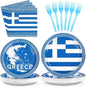 96PCS Greek Flag Birthday Party Supplies Greece Flag Plates，Serves 24 | by Grencian